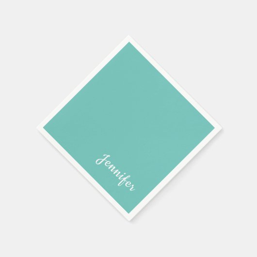ライトティール(緑がかった色)トレンディーモダンミニマリストシック名 スタンダードカクテルナプキン (角)