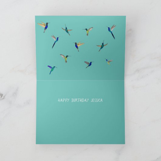 ライトティール(緑がかった色)ハミングバパーソナライズされたードハッピーバースデー カード (内部)