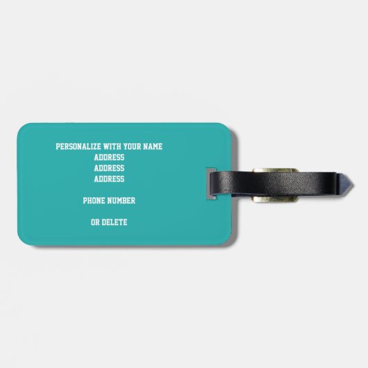 ライトティール（緑がかった色）パーソナライズされたホワイトガールズバスケットボール ラゲッジタグ (裏面横)