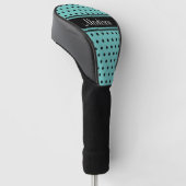 ライトティール（緑がかった色）ブラックストライプ水玉模様スクリプト名 ゴルフヘッドカバー (アングル)