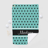 ライトティール（緑がかった色）ブラック水玉模様スストライプクリプト名 ゴルフタオル (インサイチュ)