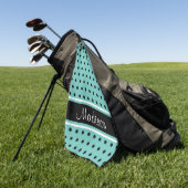 ライトティール（緑がかった色）ブラック水玉模様スストライプクリプト名 ゴルフタオル (グリーン)