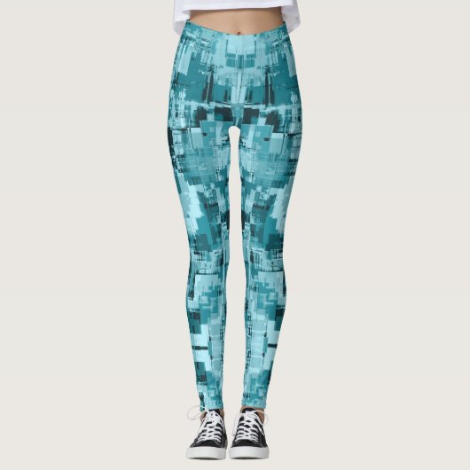 ライトティール（緑がかった色）ブルーグリーン抽象芸術トレンディー レギンス (正面)