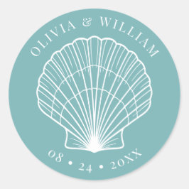 ライトティール(緑がかった色)ブルーシーシェルビーチコースト結婚ーズ ラウンドシール