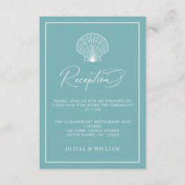 ライトティール(緑がかった色)ブルーシーシェルビーチ結婚式披露宴 エンクロージャーカード