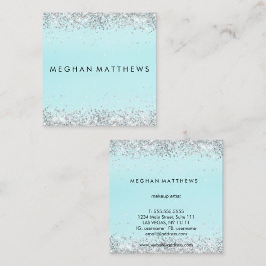 ライトティール（緑がかった色）ブルースパークル美しいスタイリスト  スクエア名刺 (正面/裏面)