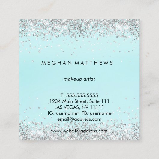 ライトティール（緑がかった色）ブルースパークル美しいスタイリスト  スクエア名刺 (裏面)