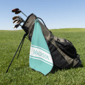 ライトティール（緑がかった色）ホワイストライプトモダン名モノグラム ゴルフタオル (グリーン)