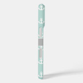 ライトティール(緑がかった色)ホワイトグレー船いかりモノグラム Case-Mate iPhoneケース (裏面 / 右)