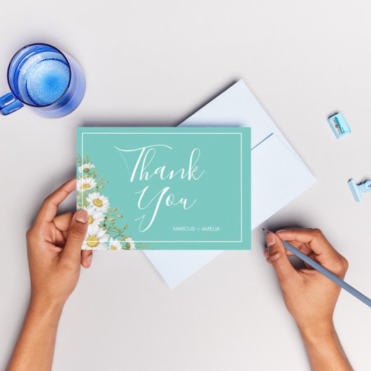 ライトティール(緑がかった色)&ホワイトデイジーサンキュー サンキューカード