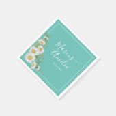 ライトティール（緑がかった色）&ホワイトデイジー結婚ズ紙 スタンダードカクテルナプキン (角)