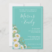 ライトティール（緑がかった色）&ホワイトデイジー結婚式招待状 招待状 (正面)
