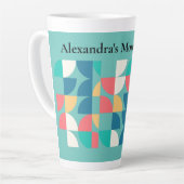 ライトティール（緑がかった色）ミッドセンチュリーモダンジオメトリック1960sスタイル カフェラテマグ (左アングル)