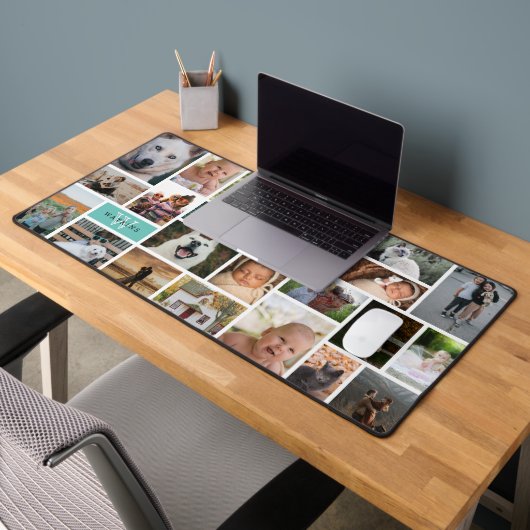 ライトティール(緑がかった色)モノグラム22フォトコラージュ デスクマット (オフィス2)