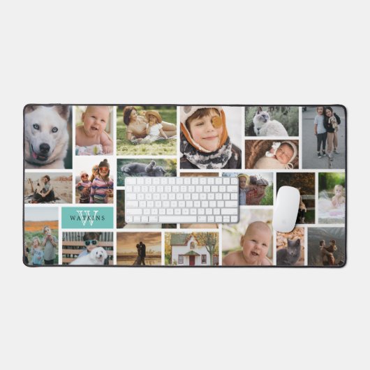 ライトティール(緑がかった色)モノグラム22フォトコラージュ デスクマット (キーボード&マウス)