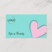 ライトティール（緑がかった色）ロゴと写真とゴージャスなピンクのハート 名刺 (正面)