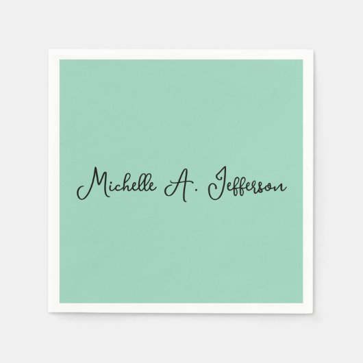 ライトティール(緑がかった色)手書きクリエイティブトレンディー名 スタンダードカクテルナプキン (正面)
