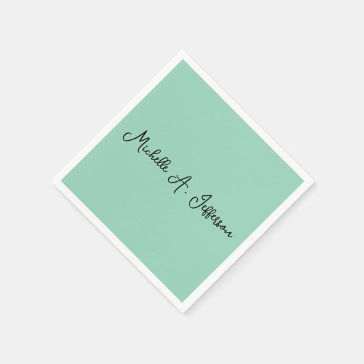 ライトティール（緑がかった色）手書きクリエイティブトレンディー名 スタンダードカクテルナプキン (角)