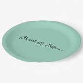 ライトティール（緑がかった色）手書きクリエイティブトレンディー名 ペーパープレート (アングル)