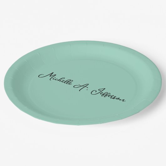 ライトティール（緑がかった色）手書きクリエイティブトレンディー名 ペーパープレート (アングル)