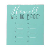 ライトティール(緑がかった色)新婦ゲームの答えシートの年齢 ノートパッド (正面)