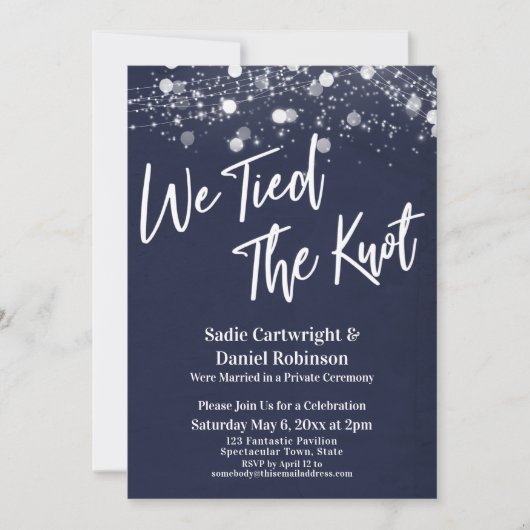 ライトテクスチャード我々は結び目ネイビー披露宴 招待状 (正面)
