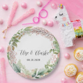 ライトテラコッタとセージ緑結婚牡丹のPa ペーパープレート (パーティー)