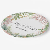 ライトテラコッタとセージ緑結婚牡丹のPa ペーパープレート (アングル)