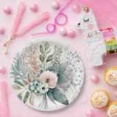 ライトテラコッタとセージ緑結婚牡丹 ペーパープレート (パーティー)