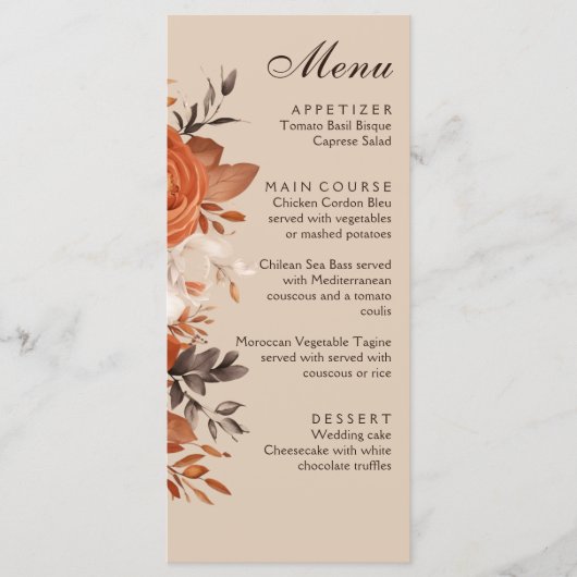 ライトテラコッタ燃えたオレンジ結婚ズ メニュー (正面)