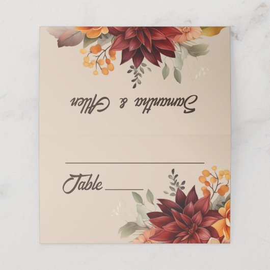 ライトテラコッタ秋結婚フローラ座席表 プレイスカード (外部開封)