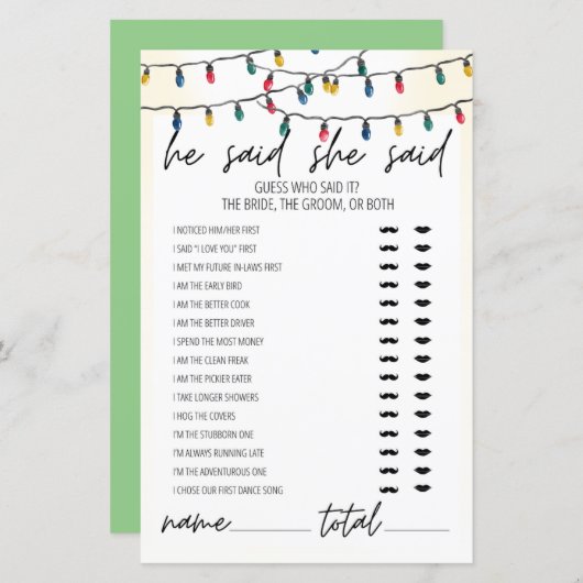 ライトテーマ彼は彼女はブライダルシャワーゲームと言った (正面/裏面)