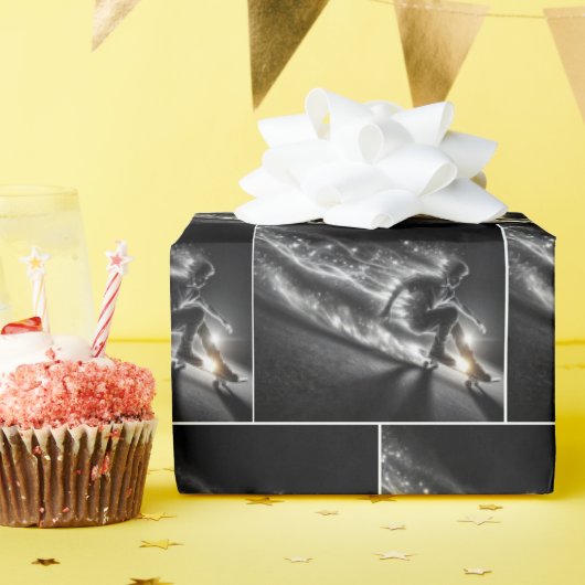 ライトトレイル付きスケートボード少年 ラッピングペーパー (誕生日パーティー)