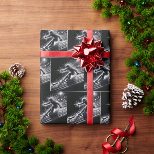 ライトトレイル付きダウンヒルスキーヤー ラッピングペーパー (クリスマスギフト)