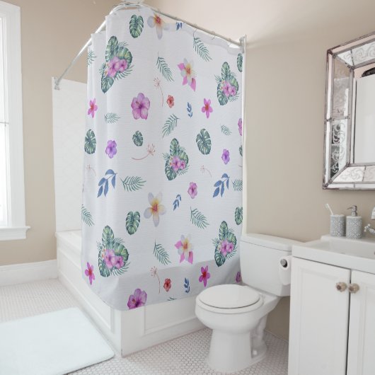 ライトトロピカルウォーターカラーフラワーズボタニカル シャワーカーテン (インサイチュ)