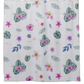 ライトトロピカルウォーターカラーフラワーズボタニカル シャワーカーテン (正面)