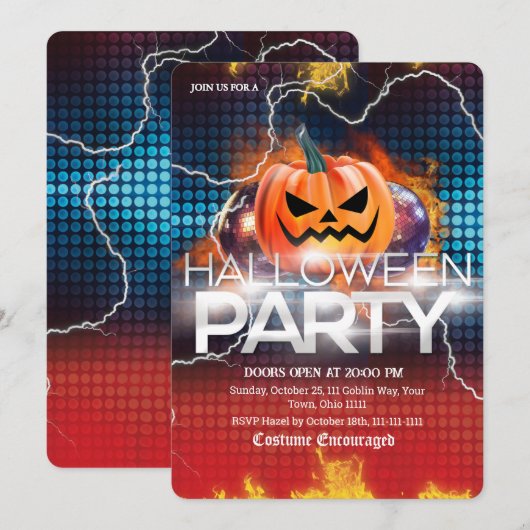 ライトニングファイヤーディスコパンプキンハロウィンパーティー 招待状 (正面/裏面)