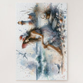 ライトハウスそばのロマンチックな水彩画の少女 ジグソーパズル (縦)