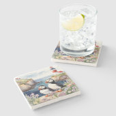 ライトハウスで海岸沿いにパフィン・バード ストーンコースター (横)