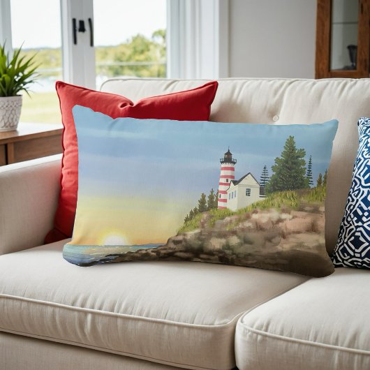 ライトハウスとサンセット ランバークッション