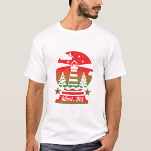 ライトハウスとツリーVintage Christmas t shirt desi Tシャツ