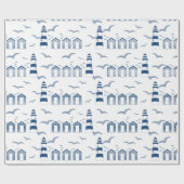 ライトハウスとビーチコテージブルーホワイト航海の ラッピングペーパー (フラット)