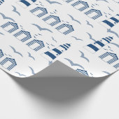 ライトハウスとビーチコテージブルーホワイト航海の ラッピングペーパー (角)