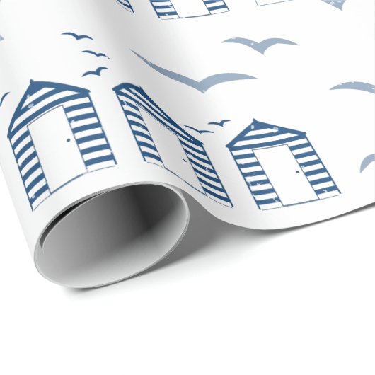 ライトハウスとビーチコテージブルーホワイト航海の ラッピングペーパー (ロールコーナー)