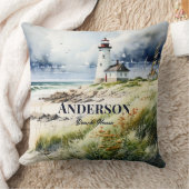 ライトハウスとビーチシーン クッション (ブランケット)