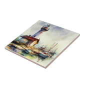 ライトハウスとボート水彩画 タイル (側面)