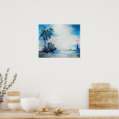 ライトハウスとヤシの木のビーチポスター ポスター (キッチン)