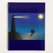 ライトハウスと帆船アットナイトムーンライト海 プランナー手帳 (正面)