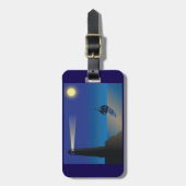 ライトハウスと帆船アットナイトムーンライト海 ラゲッジタグ (正面縦)