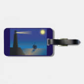 ライトハウスと帆船アットナイトムーンライト海 ラゲッジタグ (裏面横)